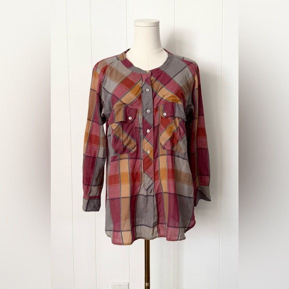 Isabel Marant Tops - Étoile Isabel Marant Pink Red Orange Plaid Print Crew Neck Blouse